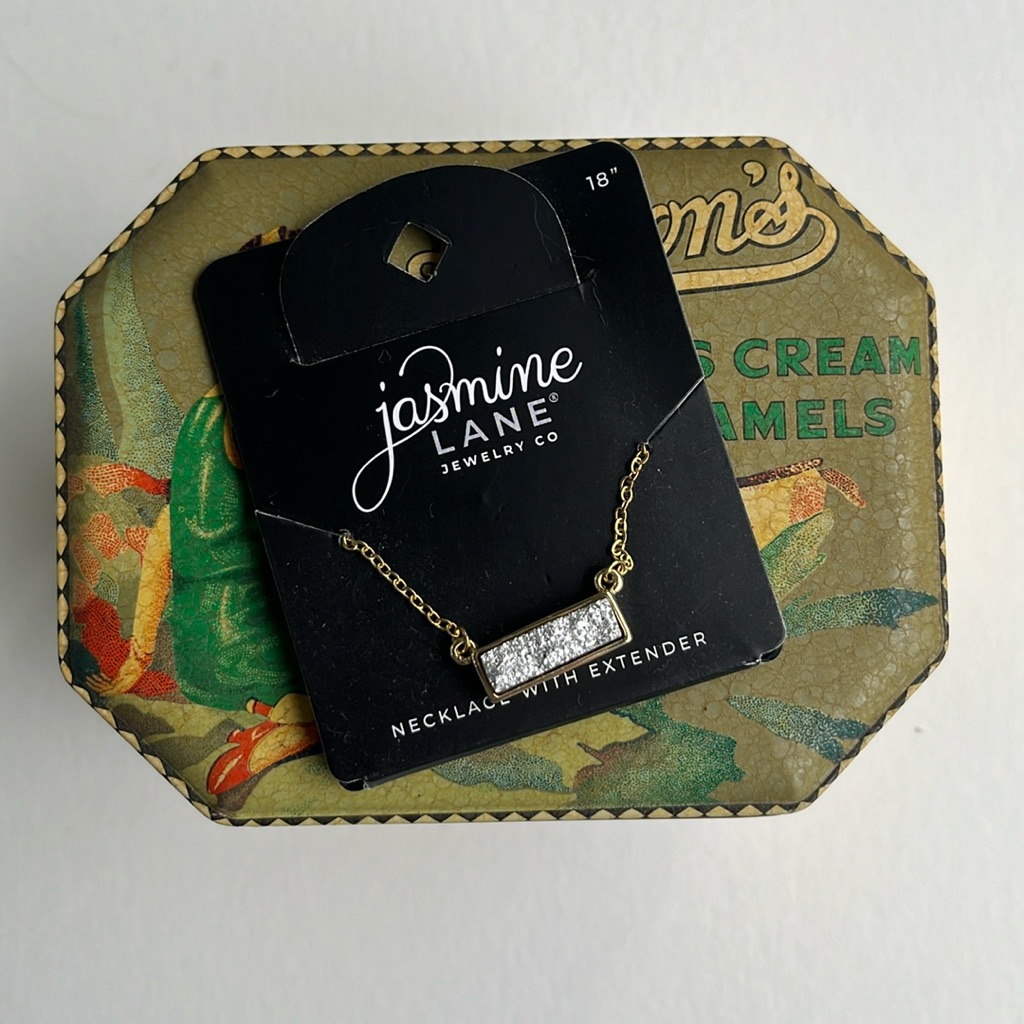 Nwt! Jasmine Lane Druzy Bar Necklace 18” Goldtone